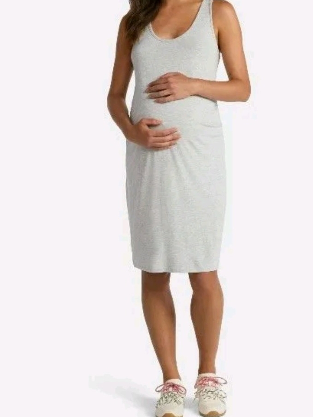 Time and Tru Maternity Light Gray Tank Shirred Midi Dress